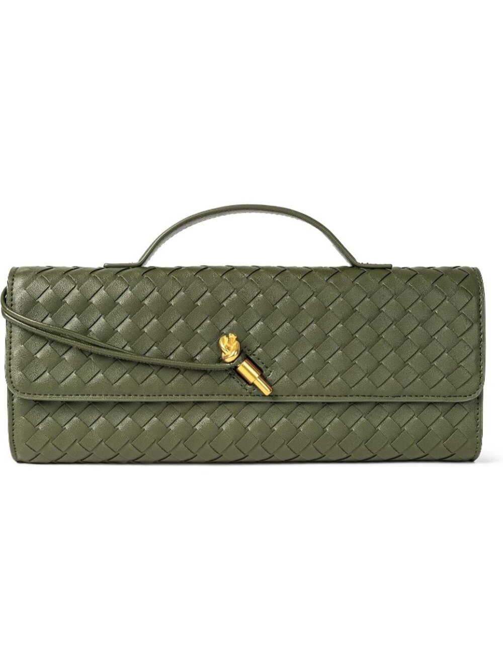 Women's Olive Woven Leather Clutch Stylish Vegan Purse Formal Crossbody Handbags
